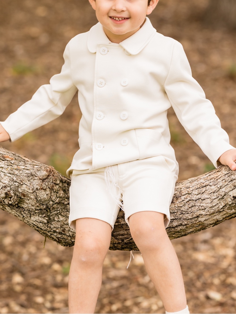 Classic Cream Double-Breasted Kids Blazer and matching shorts